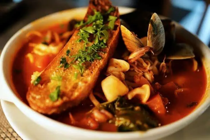 seafood soup and crusty bread