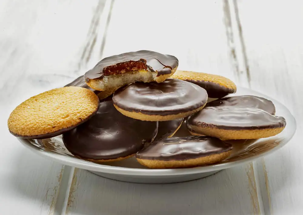 Stack of Jaffa Cakes in a bowl