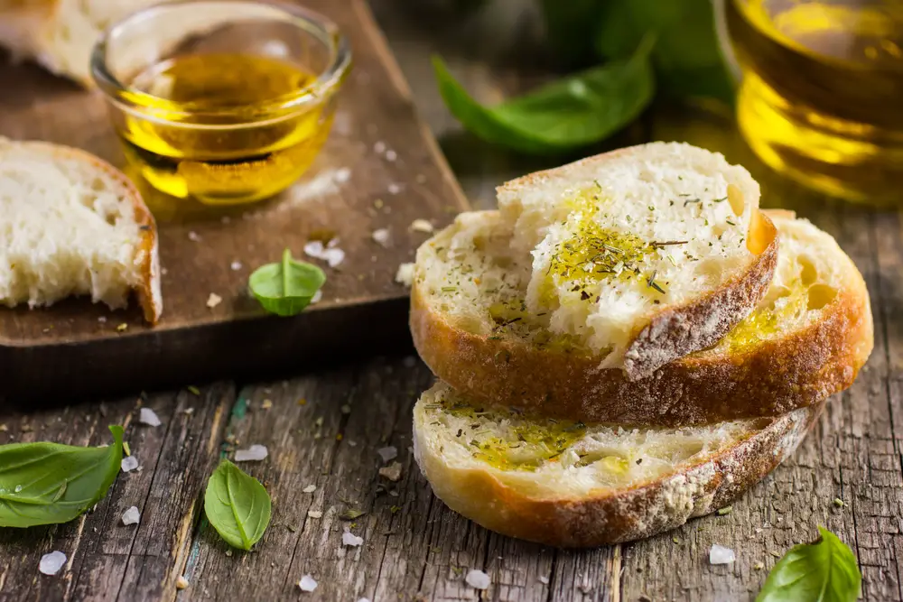 Italian ciabatta bread with olive oil for dipping